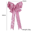 Roze glitter kerststrik met zilveren randen, 23 cm breed en 44 cm lang voor decoratie - Roze Glitterstrik