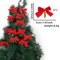 Set of 12 red flocked Christmas mini bows with gold ties for tree decoration - Red