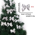 Set of 12 silver Christmas bow ornaments, 5x4cm metallic decor for holiday tree - Silver