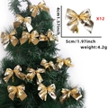 Set of 12 shiny gold Christmas tree bow ornaments measuring five by four centimeters - Gold