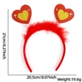 Detailed size view of red sequin heart headband with feathers measuring 21cm by 20.5cm - Gold Heart Feather Style