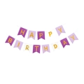 Gold foil Happy Birthday banner in purple and white swallowtail design for parties - Purple + Light Purple + White