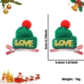 Barrette bonnet de Noël vert en tricot avec pompon rouge et lettrage LOVE doré - Chapeau Vert Love