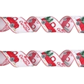 Dettaglio di nastro natalizio con camion rosso vintage, stampa albero e bordi cuciti rossi - Stile Camion Albero di Natale Bianco / Bianco