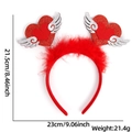 Detail view of red heart feather headband with dimensions 21.5cm by 23cm for party decor - Heart Wings Feather Style