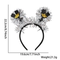 Silver tinsel party headband with gold butterfly and black glitter ears, 22.2cm size - Wine Glass Silver Tinsel