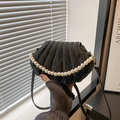 Chic black quilted shell bag with pearl handle and slim crossbody strap for women - Black