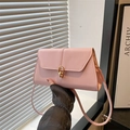 Pink faux leather envelope shoulder bag with elegant gold interlocking ring buckle - Pink