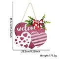 Hanging heart welcome wooden sign in purple and pink tones with bow and greenery detail - Striped Welcome Heart Sign