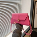 Retro rose pink square underarm bag with gold metal buckle and sleek envelope flap design - Rose Pink