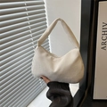 Minimalist beige corduroy hobo bag with a crescent shape and wide integrated handle - White