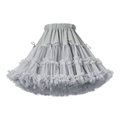 Detail of multi-layered light gray tutu skirt with fine mesh tiers and small bow accents - Gray