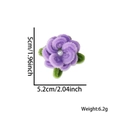 Purple plush flower hair clip for kids featuring a faux pearl center and green leaves - Single Purple Flower Hair Clip