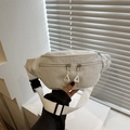 Cream white corduroy crossbody waist bag with textured finish and silver zippers - White