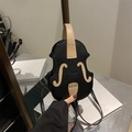 Mochila creativa con forma de violín en cuero PU negro y caqui con correas ajustables - Negro