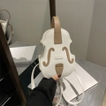 Mini mochila con forma de violín en cuero PU blanco crema con asa y correas marrones - Blanco