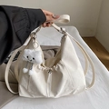 White minimalist large capacity hobo bag with adjustable strap and cloud charm - With Pendant / White