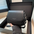 Chic black matte saddle bag with white logo print in a gift box with shoulder strap - Black
