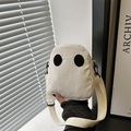 Ghost face cartoon small crossbody bag made of premium cream white corduroy material - White