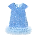 Sparkly light blue girls sequin tutu dress with layered mesh skirt and round neck - Light Blue (Autumn/Winter Style) / 120cm