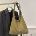 Retro moss green oversized suede tote bag with minimalist wide shoulder strap design - Green