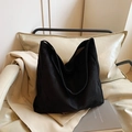 Minimalist black oversized tote bag in premium suede finish for daily casual wear - Black