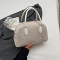 Borsa a mano Boston in pelle scamosciata beige con manici bianchi e zip in argento - Bianco Sporco