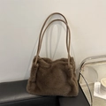 Minimalist brown faux fur shoulder bag with soft plush texture and dual leather straps - Brown