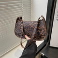 Chic leopard print underarm bag with crescent shape and smooth zipper closure - Coffee Leopard