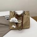Bolso tote kaki minimalista con cadena de perlas y un lindo colgante de nube suave - Con Colgante / Caqui