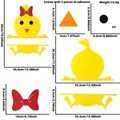 Easter DIY chick felt wall sticker set with yellow parts and dimensions indicated - Chick with Bow Style
