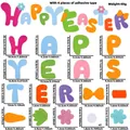 Detaillierte Größentabelle für Happy Easter Filz-Wandaufkleber mit Buchstaben und Karotten - Happy Easter Buchstabe Stil