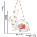 Easter rabbit wooden sign with colorful floral eggs and hanging rope, dimensions shown - Bunny Pattern