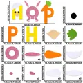Oster HOP Buchstaben-Set mit Küken und Hasen Schaumstoffaufklebern und Maßen - HOP Buchstabe Stil