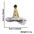 Mini gold party hat hair clip with black tulle and star detail, 9x7cm festive headwear - Gold New Year Hat