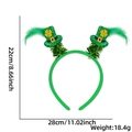 Detailed size view of St. Patrick's Day headband with green sequin hats and gold clover - Top Hat Feather