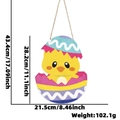 Easter wooden door sign featuring a yellow chick hatching with dimensions and rope - Egg Shell Chick