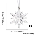 Set of 3 transparent snowflake ornaments with 6.5cm height and hanging ribbons - Clear Polygonal Snowflakes (3PCS/Pack)