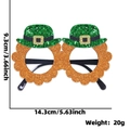 St. Patrick's Day glasses with green glitter hats, orange beard, and size specifications - Mini Top Hat Style