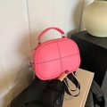 Pink faux leather pillow handbag with crossbody strap and cross-stitch detail - Pink