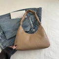 Borsa a spalla hobo retrò in ecopelle intrecciata marrone chiaro per uno stile casual - Cachi