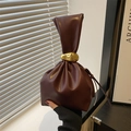 Bolso cubo vintage plisado burdeos de cuero PU con elegante hebilla dorada y asa superior - Burdeos