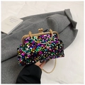 Bunte Pailletten Kussverschluss Abendtasche Clutch mit eleganter goldener Kette fur Damen Party. - bunt