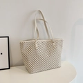 Elegante borsa tote crema con cerchi marroni e manici sottili in pelle - Bianco