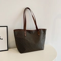 Grande borsa tote con motivo geometrico a pois marroni e tracolle robuste - Marrone