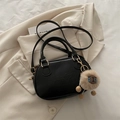 Retro black leather crossbody bag with letter embossing and plush sheep pendant charm - With Pendant / Black