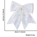 White Christmas bow ornament with colorful sequins, 44cm width large tree decoration - Style 1 Iridescent White