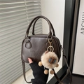 Dark brown faux leather crossbody bag with lucky OHIO embossing and plush charm - With Pendant / Coffee