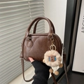 Brown vintage faux leather handbag with Lucky Ohio embossing and sheep charm - With Pendant / Brown