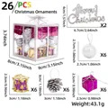 Set dettagliato di 26 decorazioni natalizie in tonalità argento rosa e viola - 26 Pezzi Per Scatola / Scatola Ornamenti Rosa Rosso